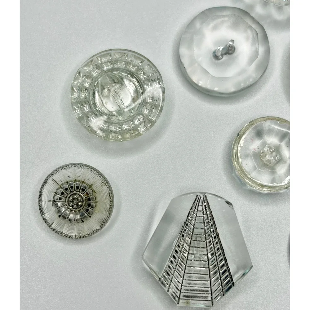 VTG Art Deco Czech Glass Buttons Lot Clear Molded Faceted Geometric 1920s 1930s